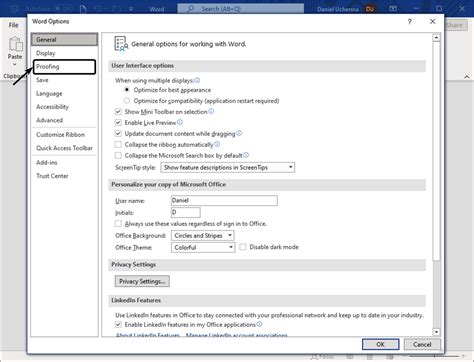 Setting AutoCorrect Options .